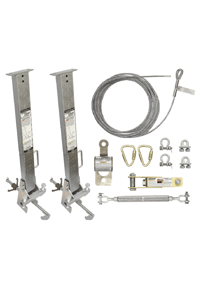 SteelGrip® Temporary Cable HLL System and Stanchions with 18" beam clamps