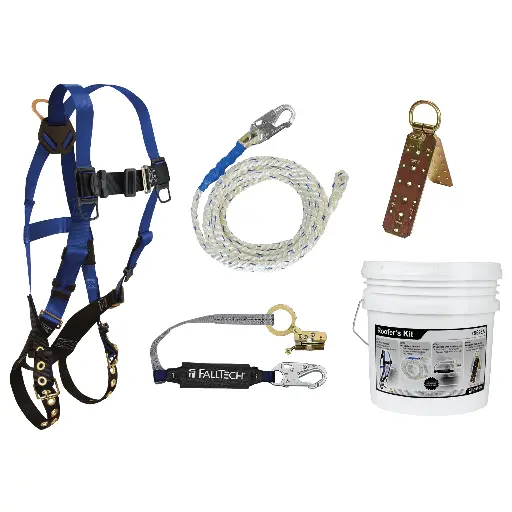 [8596A] Roofer's Kit with Hinged Reusable Anchor and Trailing Anti-panic Rope Adjuster