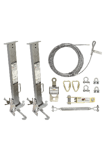 SteelGrip® Temporary Cable HLL System and Stanchions with 24" beam clamps